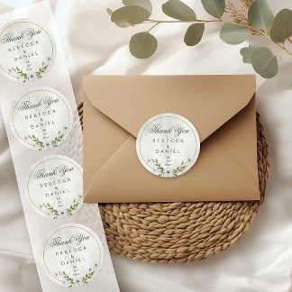 Elegant White Floral Wedding Thank You Sticker