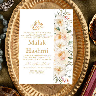 Elegant White Floral White Islamic Aqiqa Aqeeqa Einladung
