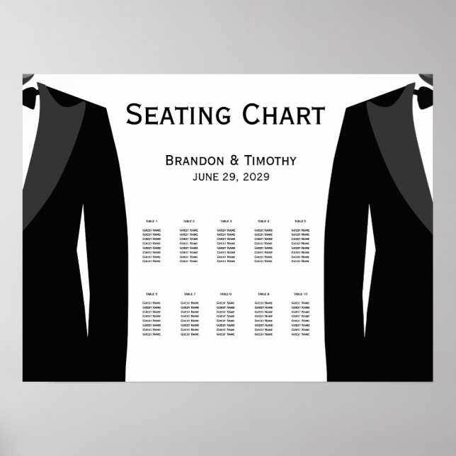 Elegant White Gay Wedding Seating Chart Poster (Vorne)