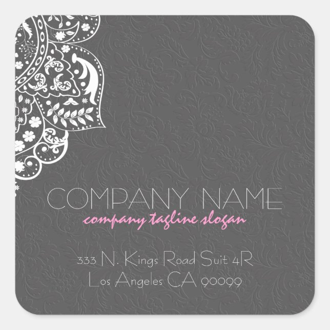 Elegant White Girly Lace Gray Floral Damask Quadratischer Aufkleber (Vorderseite)