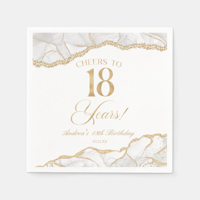 Elegant White Gold Agate 18th Birthday Party Serviette (Vorderseite)