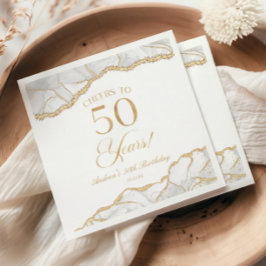 Elegant White Gold Agate 50. Geburtstagsparty Serviette