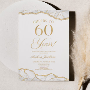Elegant White Gold Agate 60. Geburtstagsparty Einladung