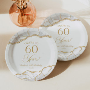 Elegant White Gold Agate 60. Geburtstagsparty Pappteller