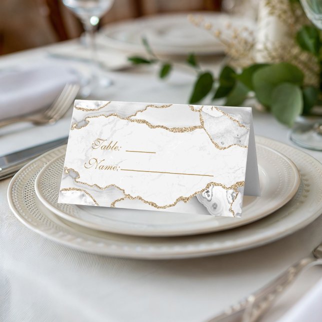 Elegant White & Gold Agate Birthday Dinner  Platzkarte (Elegant White and Gold Birthday Dinner Place cards)