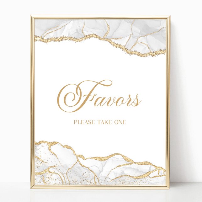 Elegant White Gold Agate Party Favors Sign Poster (Von Creator hochgeladen)