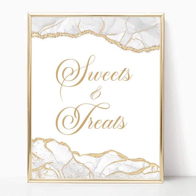 Elegant White Gold Agate Sweets and Treats Sign Poster (Von Creator hochgeladen)