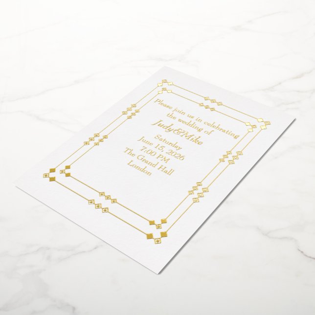 Elegant White & Gold Art Deco Foil Invitation Folieneinladung (Gedreht)