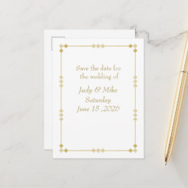 Elegant White & Gold Art Deco Save the date card Ankündigungspostkarte