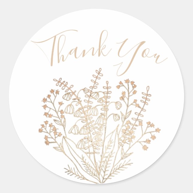 Elegant White & Gold Dankeschön Sticker (Vorderseite)