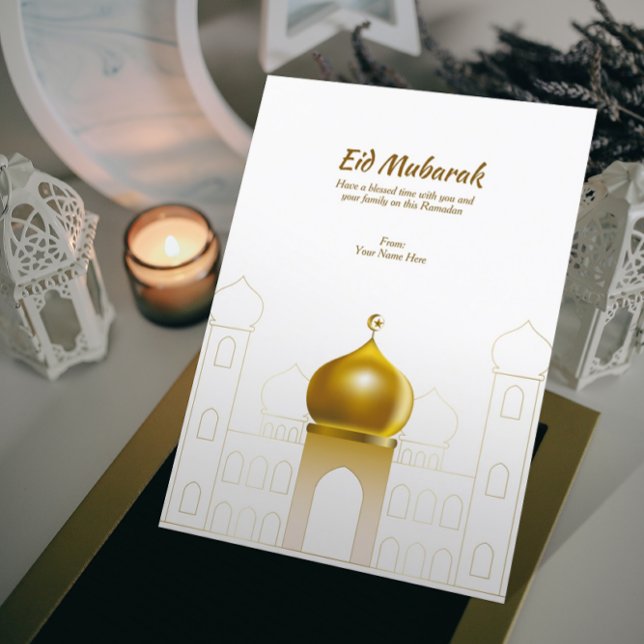 Elegant White | Gold Dome Islamic Grußkarte Einladung (Von Creator hochgeladen)
