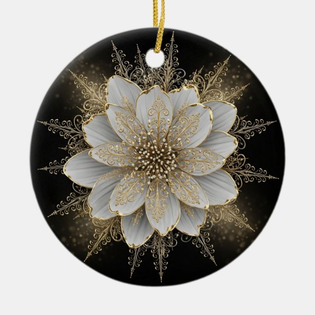 Elegant White & Gold Floral Ornament (Vorne)