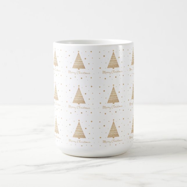 Elegant White Gold Frohe Weihnachtsbaumstars  Kaffeetasse (Mittel)