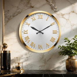 Elegant White & Gold Luxury Große Wanduhr