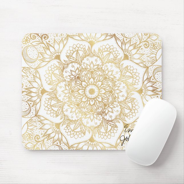 Elegant White Gold Mandala Floral  Mousepad (Mit Mouse)