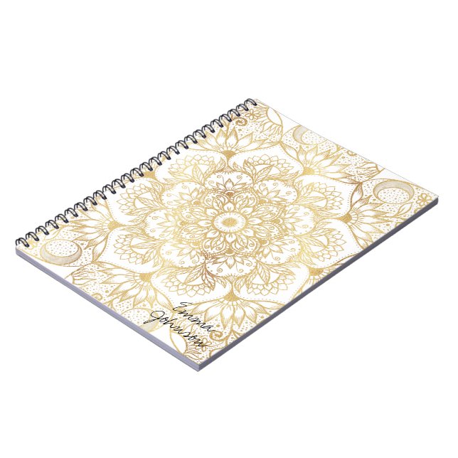Elegant White Gold Mandala Floral  Notizblock (Linke Seite)