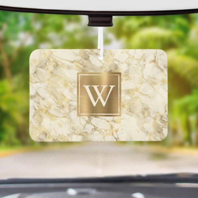 Elegant White Gold Marble Monogram Autolufterfrischer (Von Creator hochgeladen)
