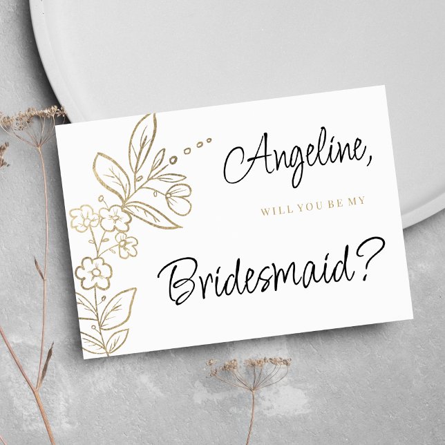 Elegant white gold simple floral Bridesmaid Einladung (Elegant white gold simple floral Bridesmaid)