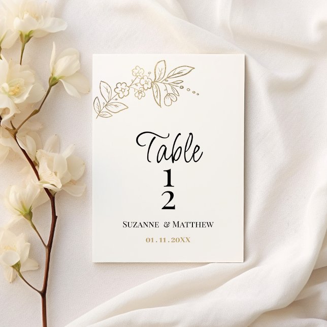 Elegant white gold simple floral Table Number Einladung (Elegant white gold simple floral Table Number)