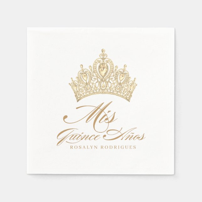Elegant White Gold Tiara Mis Quince Anos Serviette (Vorderseite)