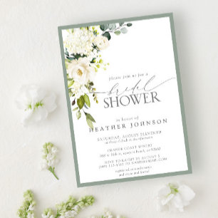 Elegant White Gray Green Watercolor Bridal Shower Einladung