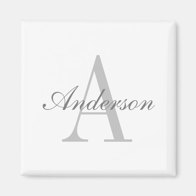 Elegant White & Gray Monogram Classic Round Sticke Magnet (Vorne)