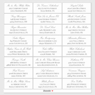 Elegant White Gray Script 24 Wedding Guest Address Aufkleber