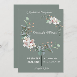 Elegant White & Green Wedding Invitation Einladung