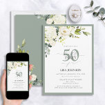 Elegant White Grey Green Floral 50. Geburtstag Einladung<br><div class="desc">Grüß deinen 50. Geburtstag mit diesem wunderschönen, weißen, grauen, blühenden Script! Mit einem exquisiten Bouquet aus weich-grauen Blume und botanischem Grün ist diese luxuriöse Karte ein Set für Ihre Feier. Die elegante Kalligrafie mit Schreibschrift bietet Eleganz und Modernität, wenn Sie die Details Ihres Geburtstagsbashs personalisieren. Diese atemberaubende Karte wird Ihren...</div>