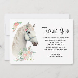 Elegant White Horse Boho Floral Dankeskarte