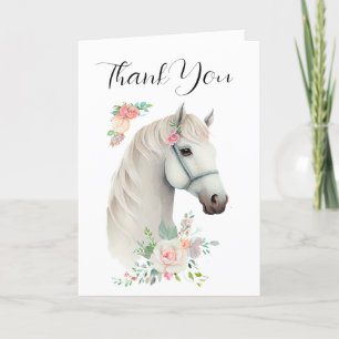 Elegant White Horse Boho Floral Dankeskarte