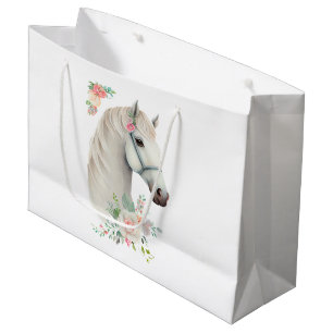 Elegant White Horse Boho Floral Große Geschenktüte