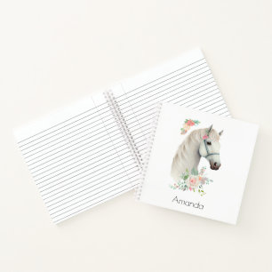 Elegant White Horse Boho Floral Notizbuch