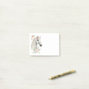 Elegant White Horse Boho Floral Post-it Klebezettel