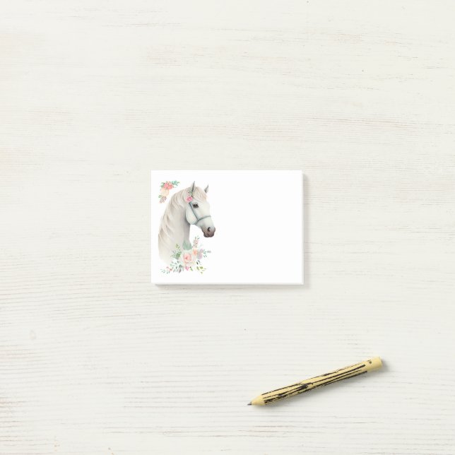 Elegant White Horse Boho Floral Post-it Klebezettel (Auf Schreibtisch)