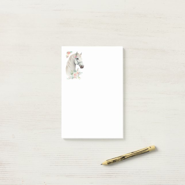 Elegant White Horse Boho Floral Post-it Klebezettel (Auf Schreibtisch)