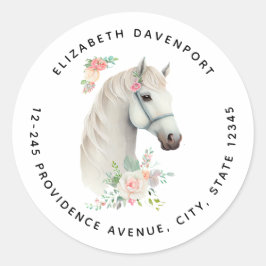 Elegant White Horse Boho Runder Aufkleber