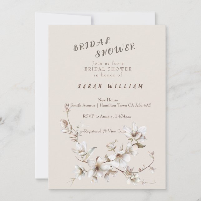 Elegant White & Ivory Blossom Bridal Shower Einladung (Vorderseite)