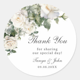 Elegant White Ivory Rose Floral Wedding Bridal Runder Aufkleber