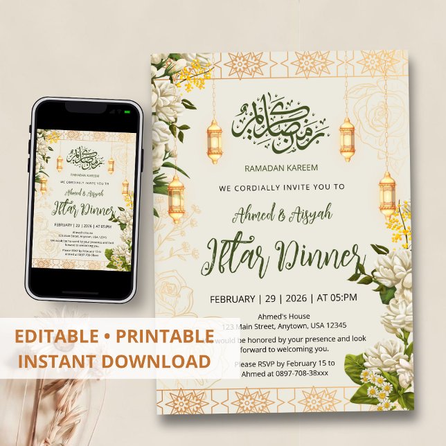 Elegant White Jasmine Floral Ramadan Iftar Einladung (Von Creator hochgeladen)