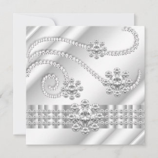 Elegant White Jewel Diamonds Silver Birthday Party Einladung