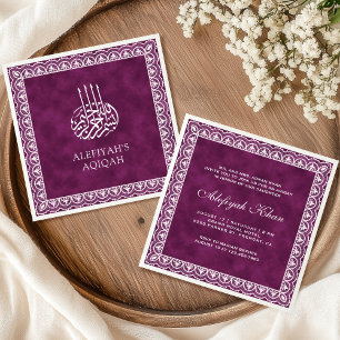 Elegant White Lace Border Plum Islamic Aqiqah Einladung