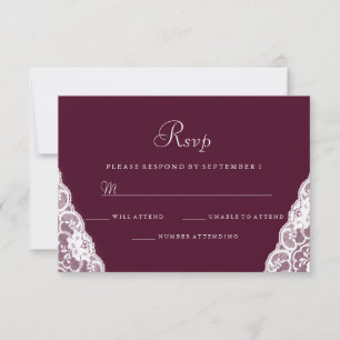 Elegant White Lace Burgundy Wedding RSVP Karte