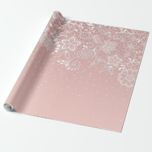 Elegant white lace floral and confetti design geschenkpapier