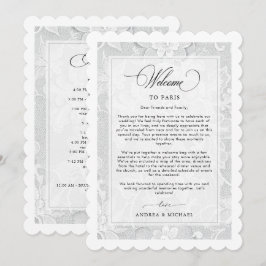 Elegant White Lace Wedding Welcome Itinerary Card Einladung