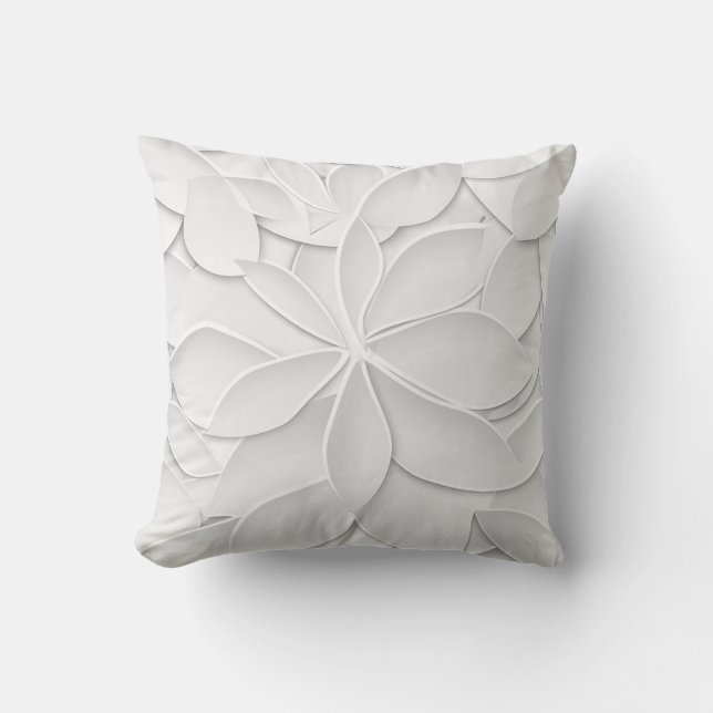 Elegant White Leaf Cushion Kissen (Vorderseite)