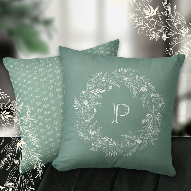 Elegant white leaf frame letter P Kissen (Von Creator hochgeladen)