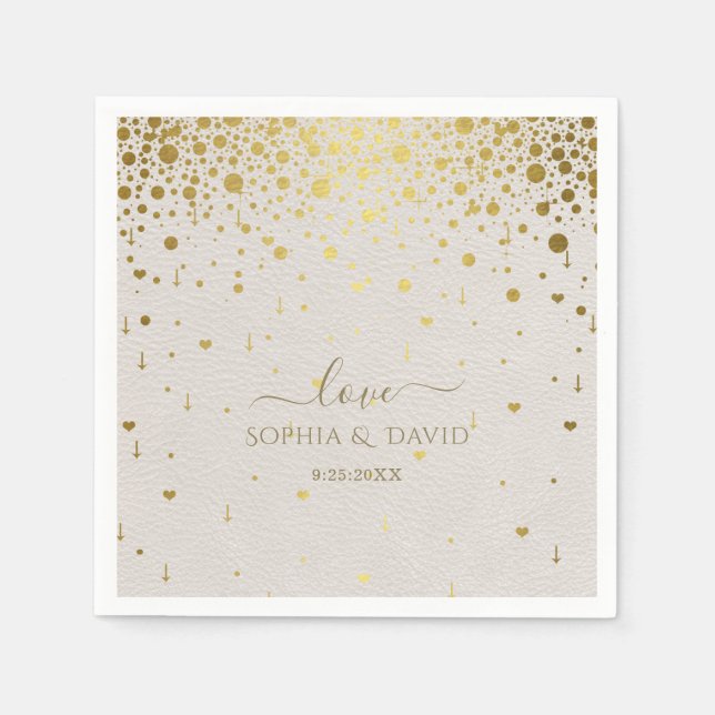 Elegant White Leather Gold Confetti Wedding Serviette (Vorderseite)