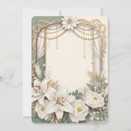 Elegant White Lily & Peony Floral Frame with Gold  Einladung
