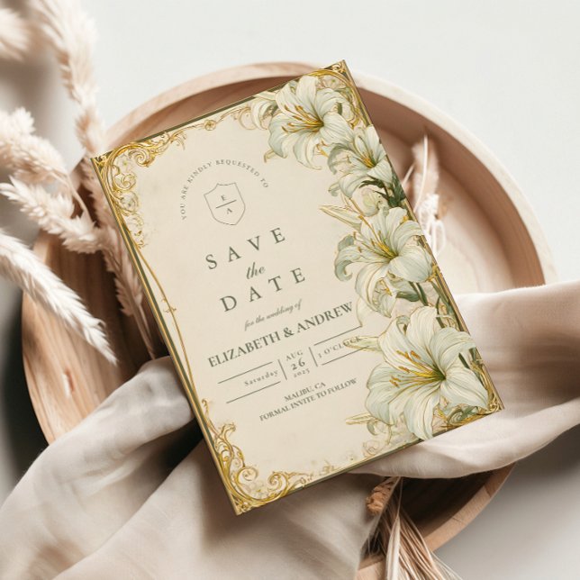 Elegant White Lily Wedding Save The Date (Von Creator hochgeladen)